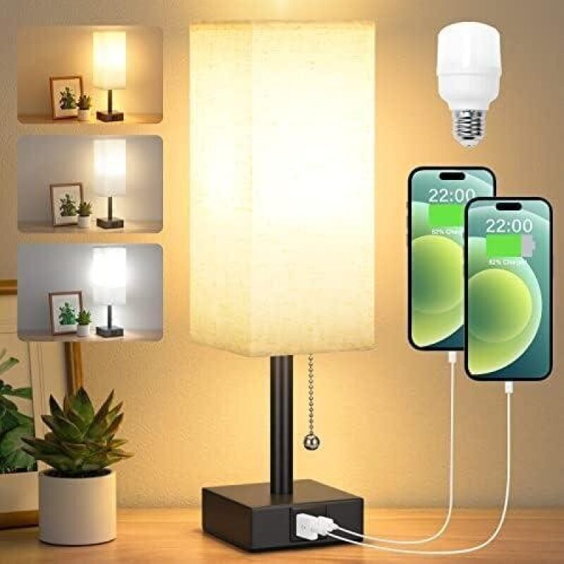 Affordable Three-Color Bedside Lamp with USB Charging Ports - Great Deal