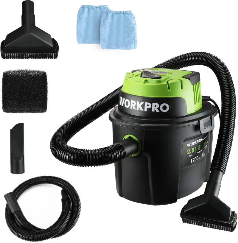 WORKPRO 2.5 Gallon 3 Peak Horsepower Portable Shop Wet Dry Vacuum - High Mobility, Long Reach, Versatile Cleaning