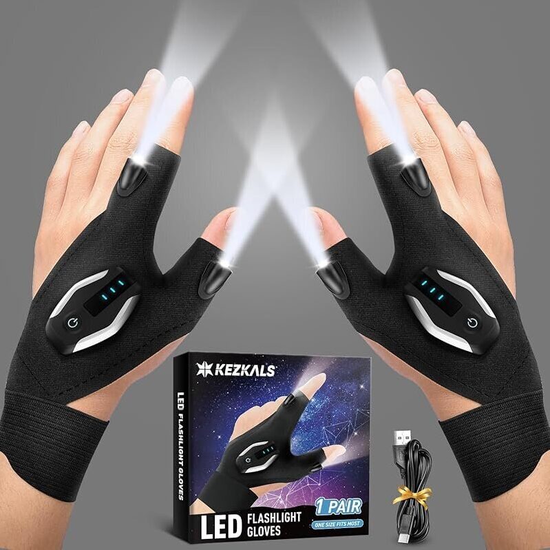 Kezkals USB-Rechargeable LED Flashlight Gloves (Pair) - Ultimate Nighttime Safety