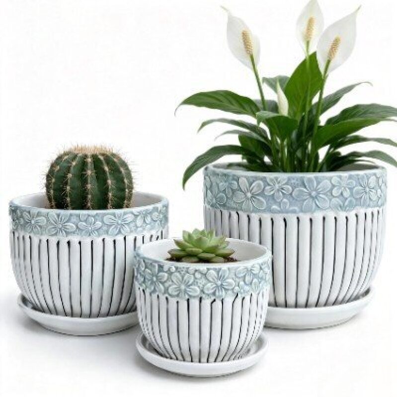 Elegant Retro Ceramic Plant Pots Set of 3 - Perfect for Home and Office