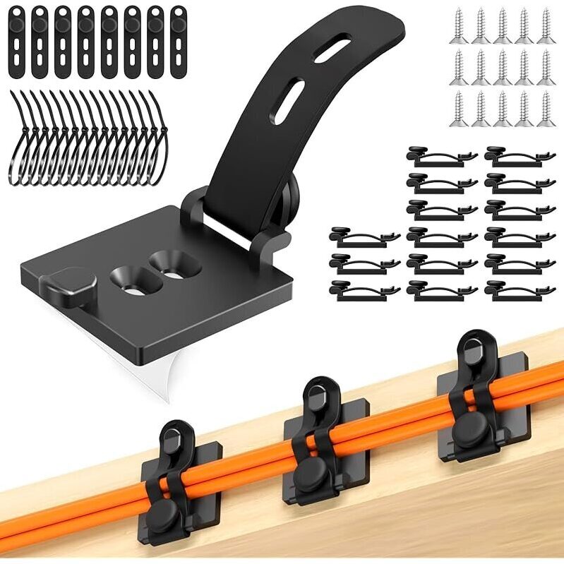 Kanemc Cable Clips Management Kit w/Silicone Cord Ties - Ultimate Wire Organizer