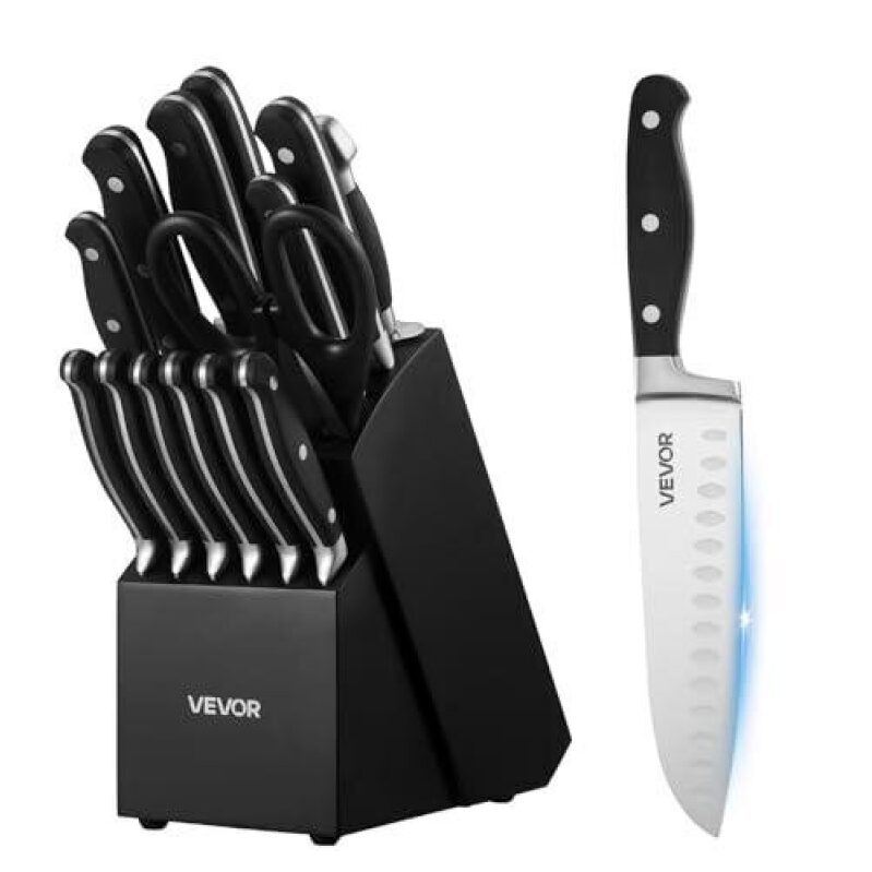 VEVOR Kitchen Knife Set with Block and Sharpener 50% OFF - Premium Quality Blades