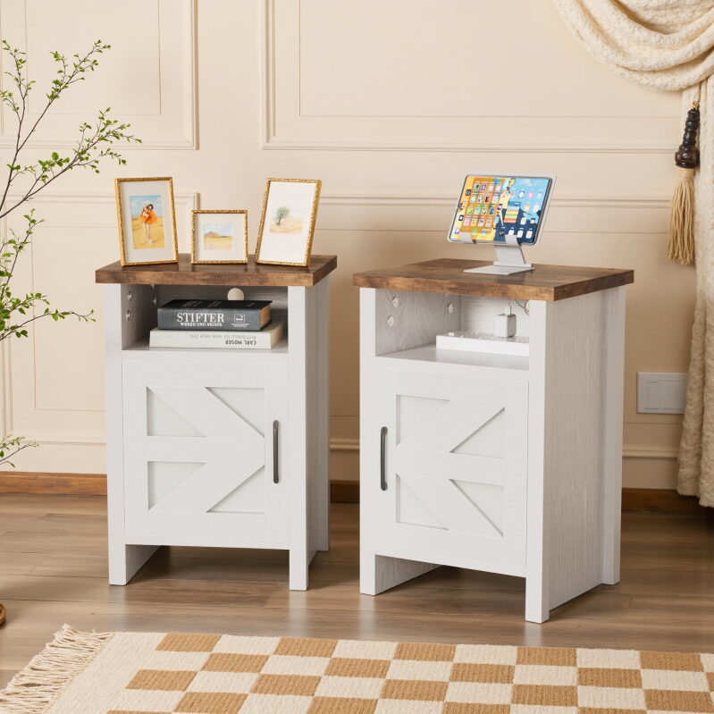 Vineego Nightstand Set of 2 Farmhouse Nightstand with Storage