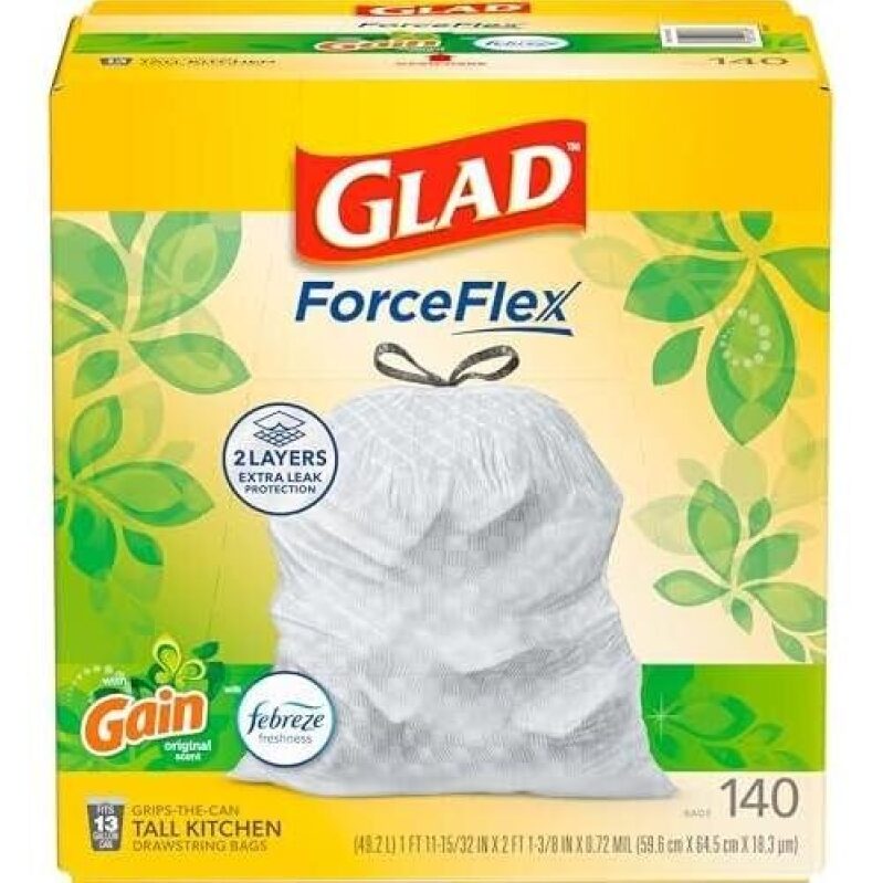 Glad ForceFlex Kitchen Drawstring Trash Bags - 13 Gallons, 140 Count, 47% OFF