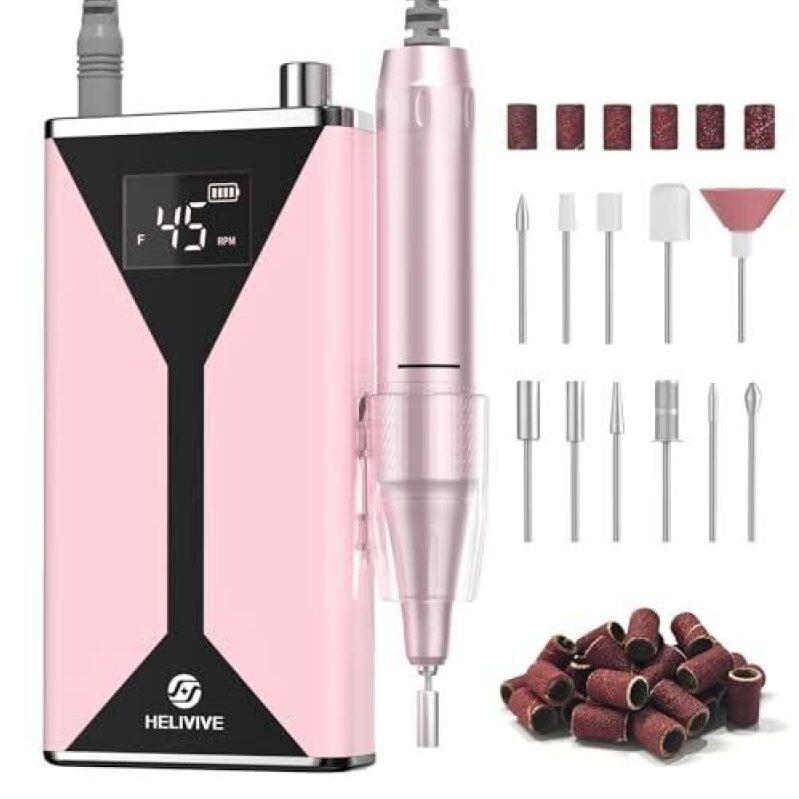 HELIIVE 45000 RPM Wireless Manicure Drill Kit with 11 Tools, 60% OFF