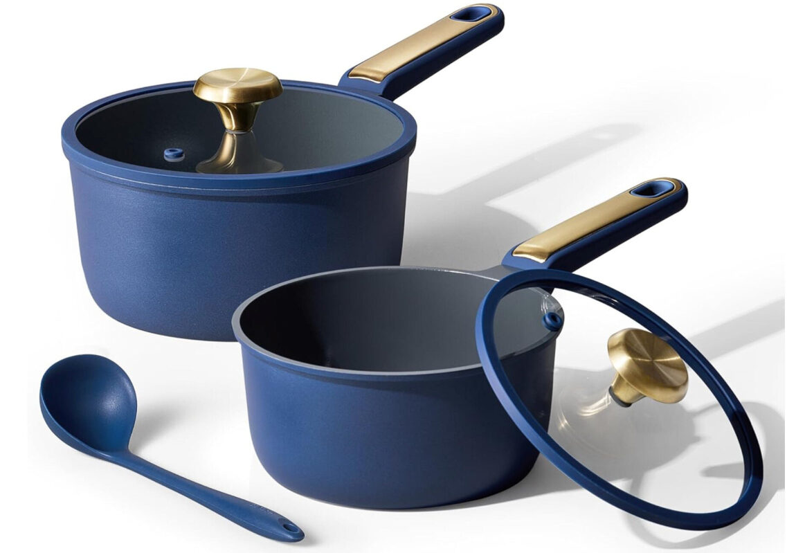 CAROTE Non-Stick Pot Set with Lids and Spoon - Blue