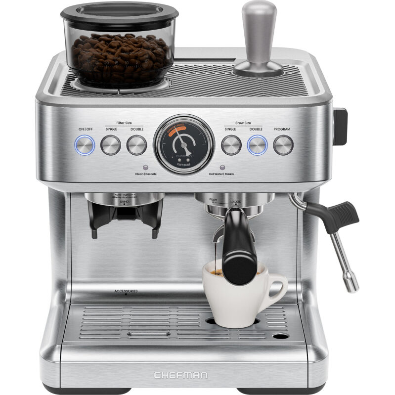 Chefman Crema Supreme Espresso Machine w/Conical Burr Grinder - Effortless Barista