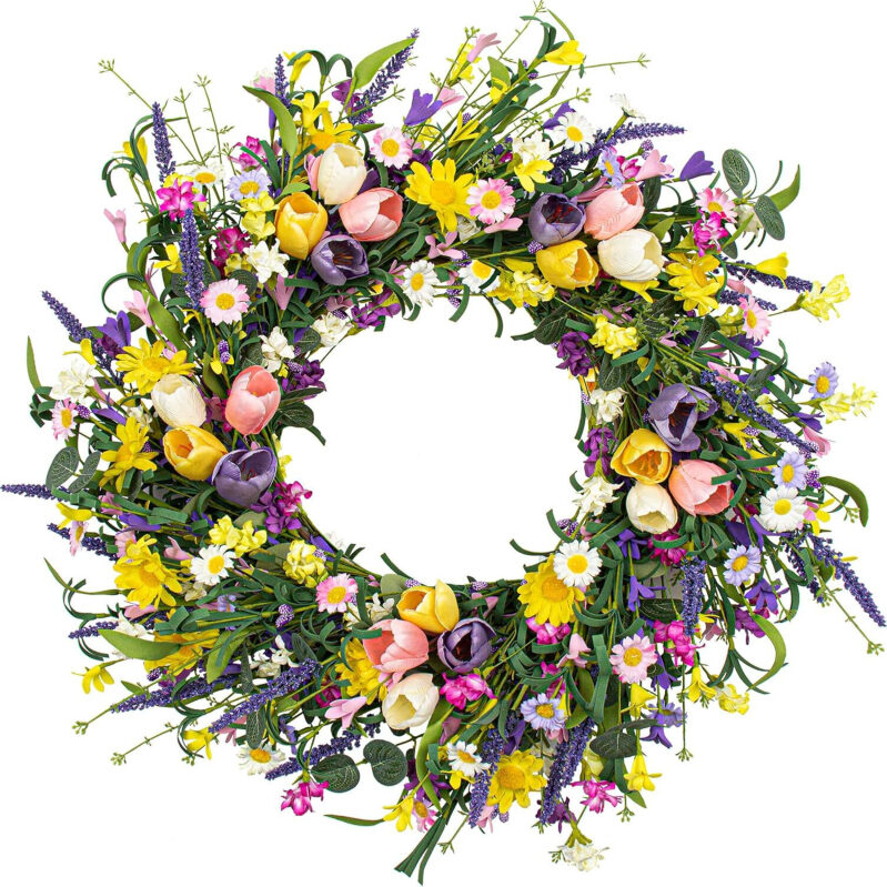 22 Inch Spring Artificial Flower Wreath - Multi-Color