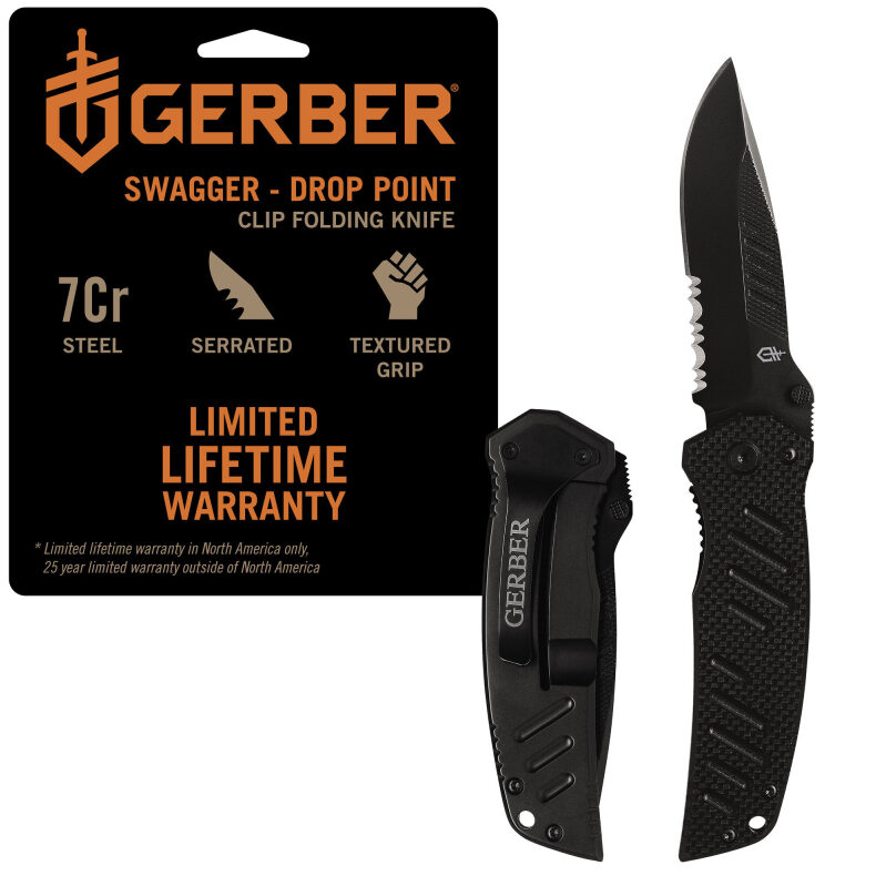 Gerber Swagger Knife: Serrated Edge with Black G-10 Handle - Ultimate Utility Knife