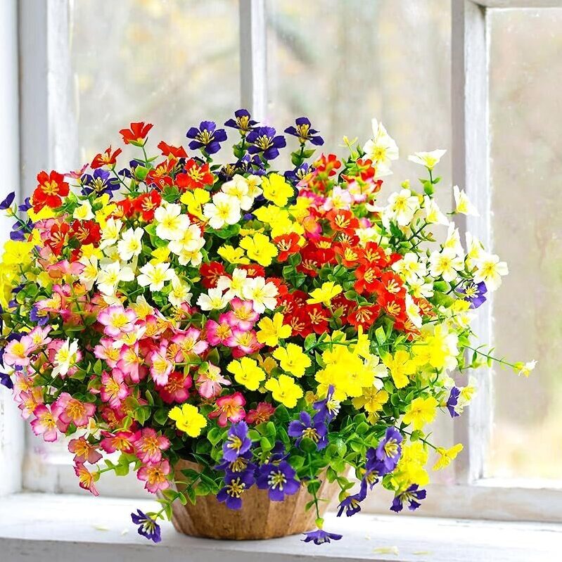 Vibrant Outdoor Artificial Flowers (12Pcs Mixed Color) - Perfect for Effortless Garden Decor