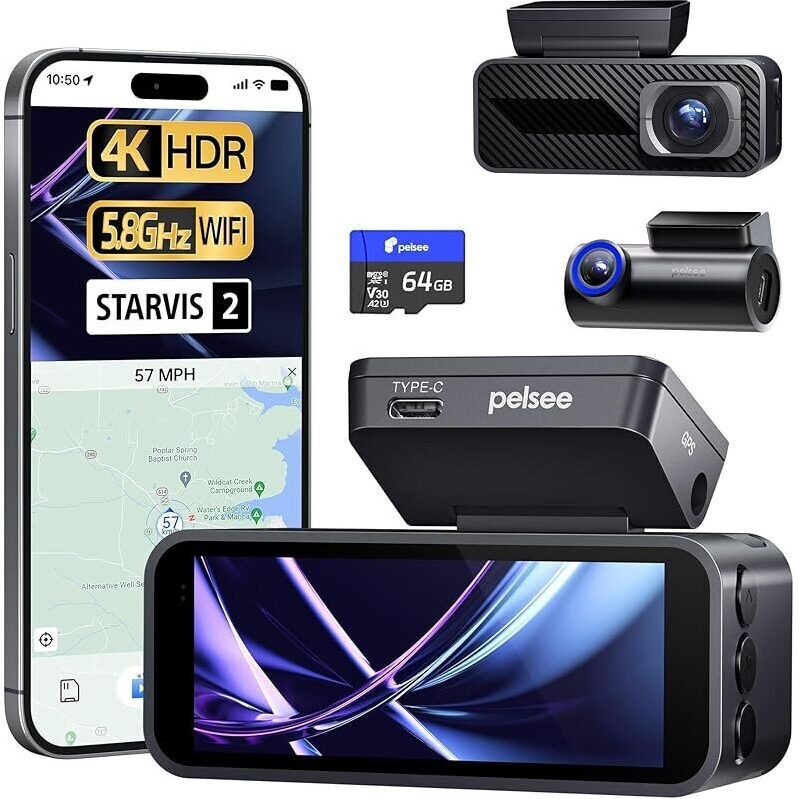 Pelsee P1 Pro Dash Cam: 4K HDR Sony Starvis 2 Sensor with GPS and WiFi