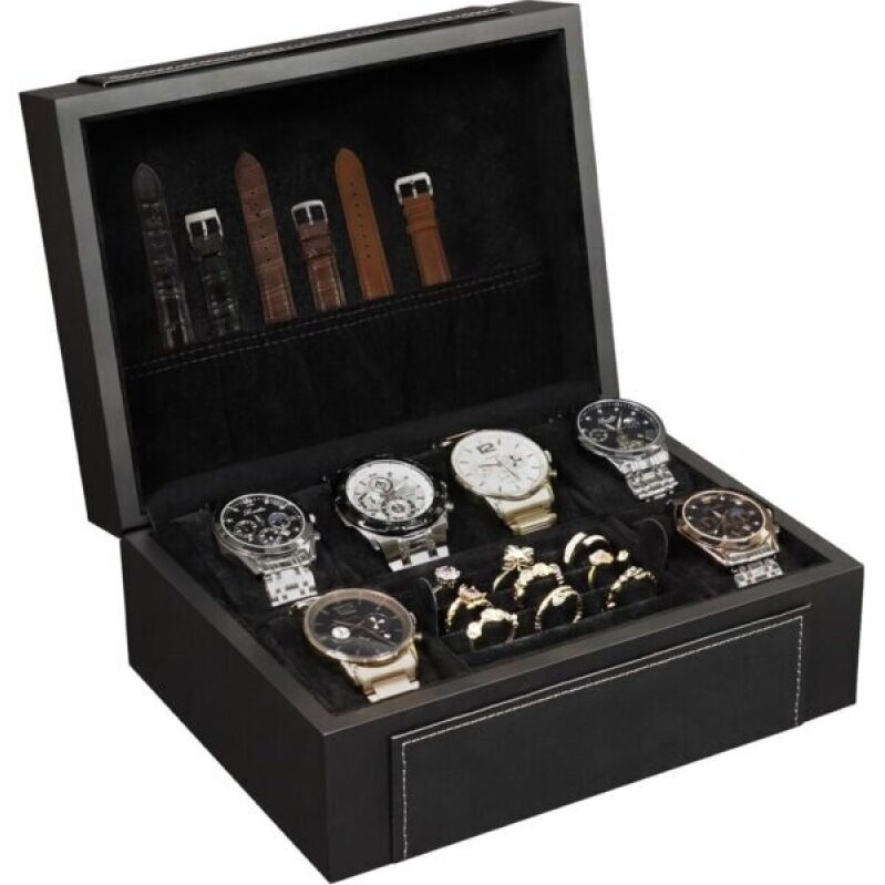 Elegant 6-Slot Watch Box for Men - Premium Wooden Case with Velvet Organizer