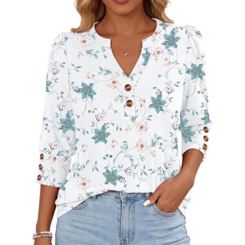 ANRABESS Floral Henley Shirt - 70% Off, Elegant & Comfortable