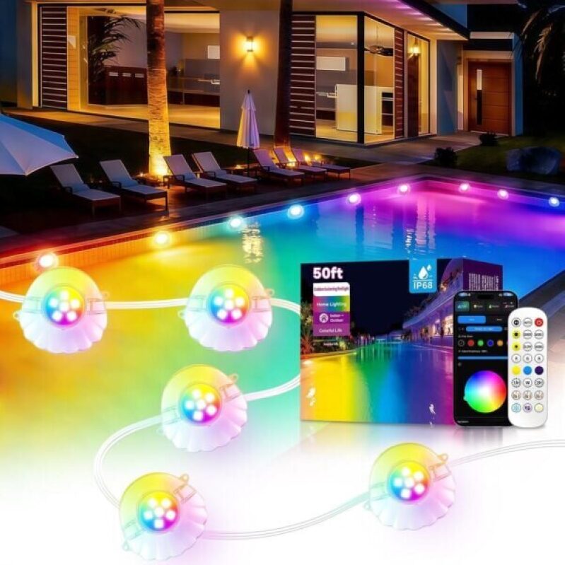 AHAWILL 50FT RGB Pool Lights - Enhance Your Pool Ambiance with 16 Million Colors