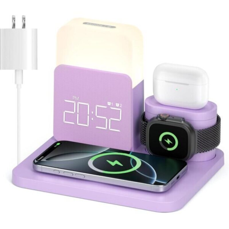7-in-1 Wireless Charging Station for iPhone, Apple Watch, and AirPods - Purple