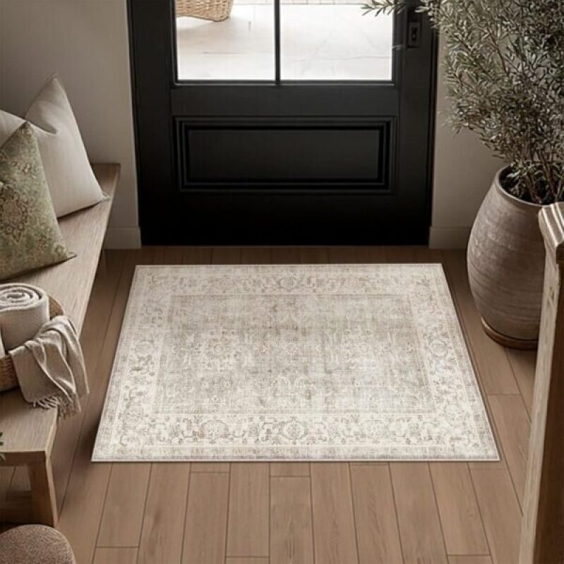 Affordable 2×3 Entryway Rug - Retro Grey Distressed Vintage Neutral