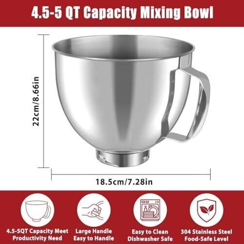Stainless Steel Mixing Bowl with 50% Discount - 4.5-5 QT Capacity