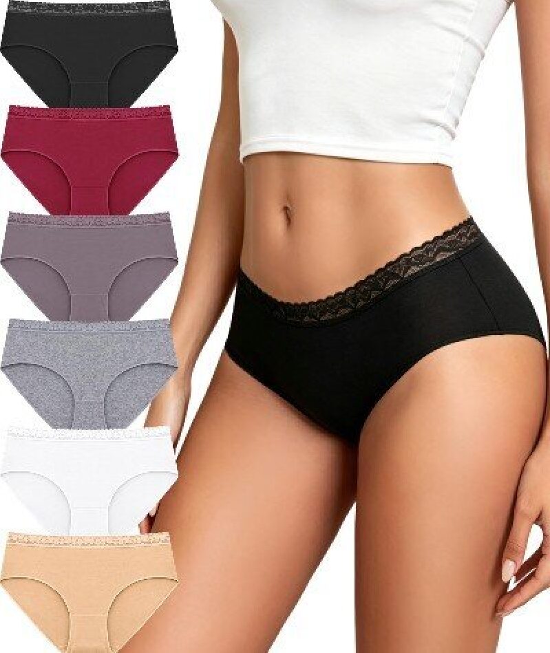 6-Pack Women's Lace Trim Underwear in Multiple Colors