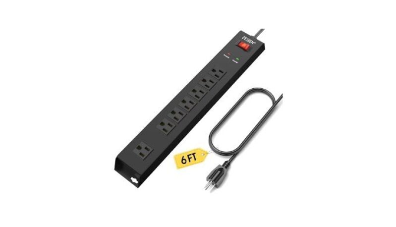 ZESEN 7 Outlet Metal Power Strip - Overload & Surge Protection