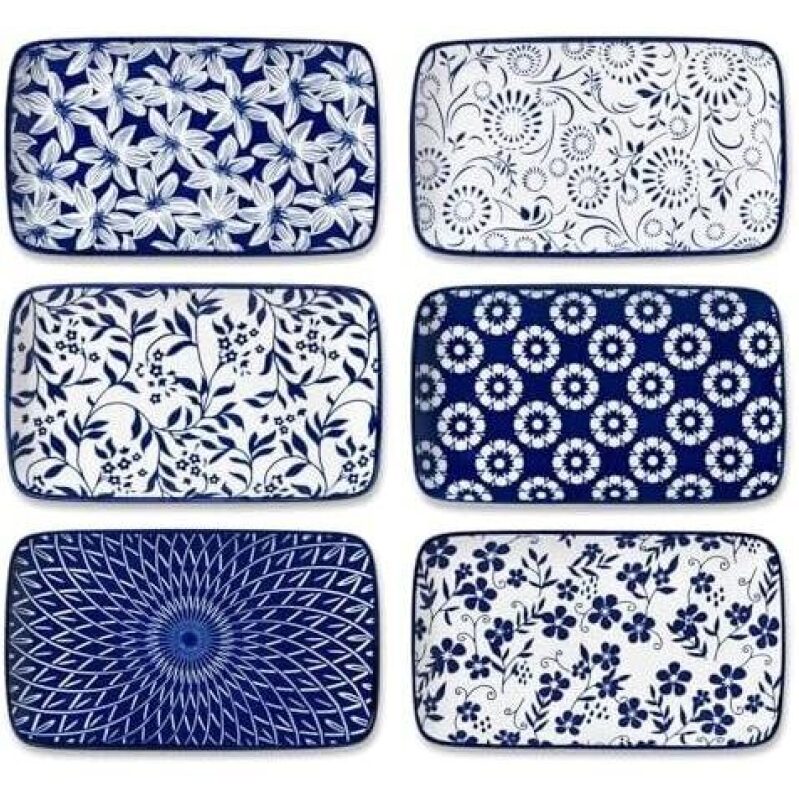 Elevate Your Dining with Rectangular Ceramic Salad Plates - 6 Piece Set