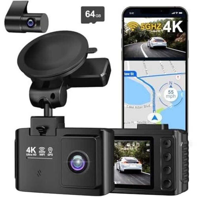 Dual Dash Cam with 4K+2.5K Resolution and 64GB Storage - 43% Off