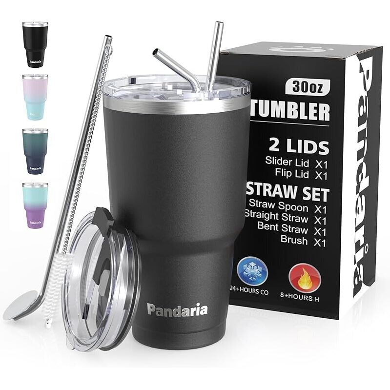 Pandaria 30oz Travel Coffee Tumbler Cup with Straw