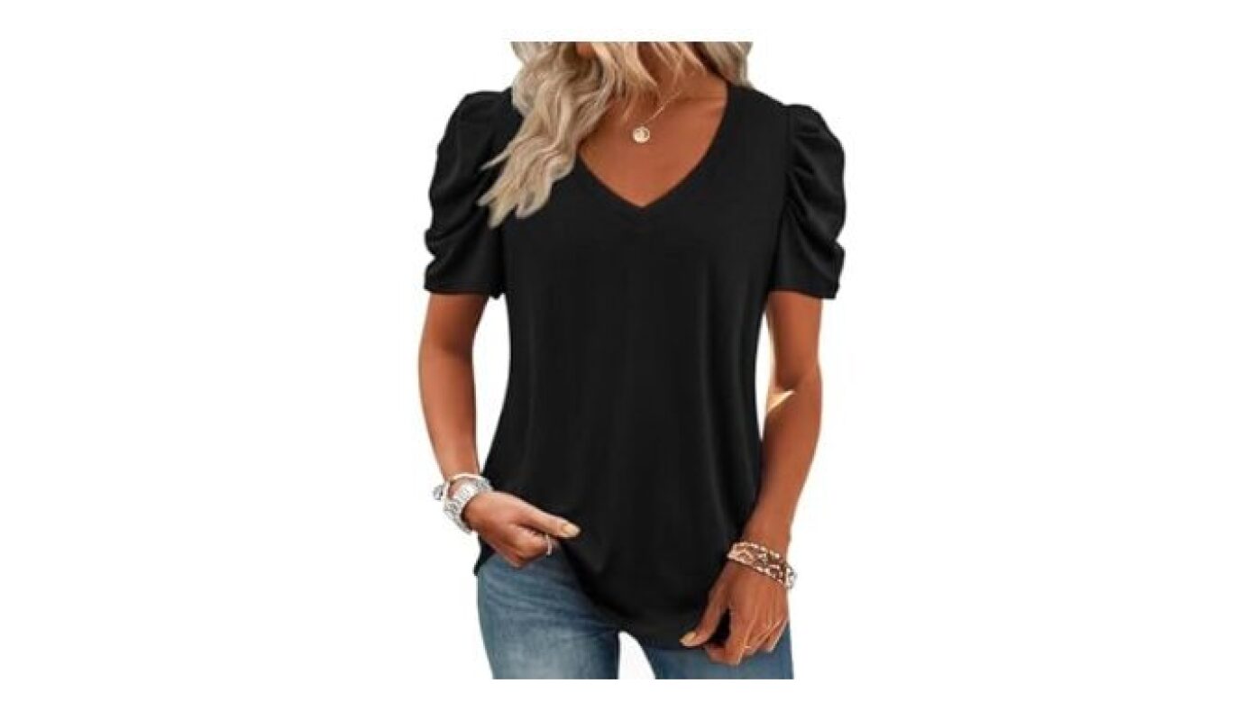 Women's Boho V-Neck Puff Sleeve T-Shirt