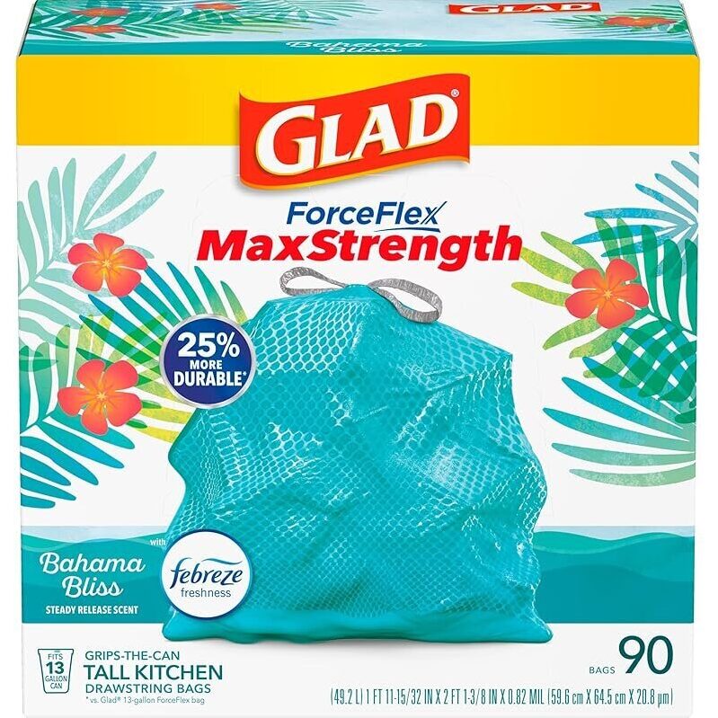 Glad ForceFlex MaxStrength Kitchen Trash Bags, 13 Gallon - 90 Count