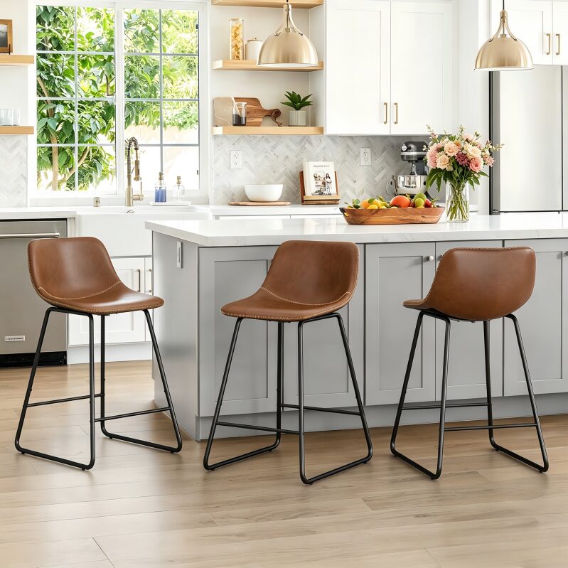 Affordable 24-inch Bar Stools Set of 3 with Backrest
