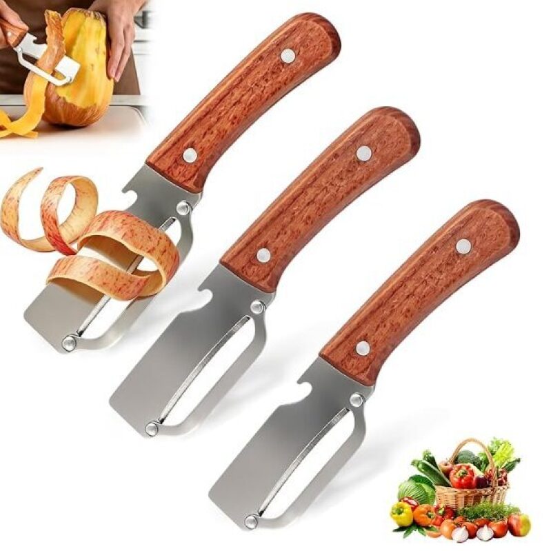 3 Pcs Stainless Steel Peeler with Wooden Handle - Save 40%