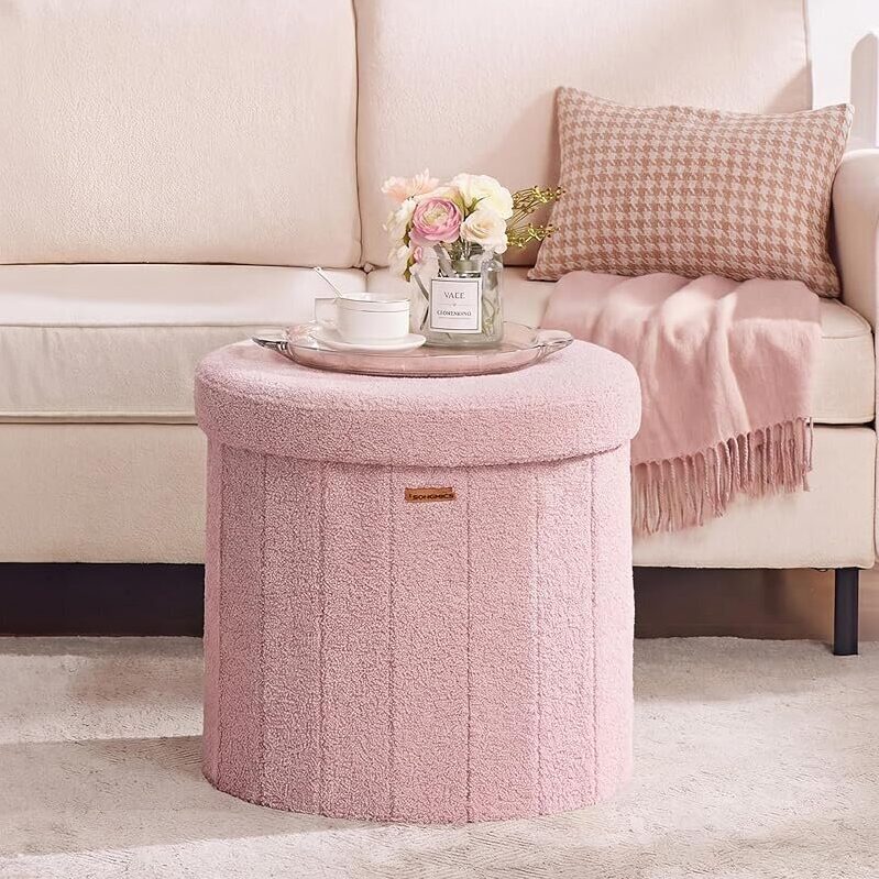 SONGMICS Mazie Collection Round Storage Ottoman - Practical and Stylish Home Furnishing