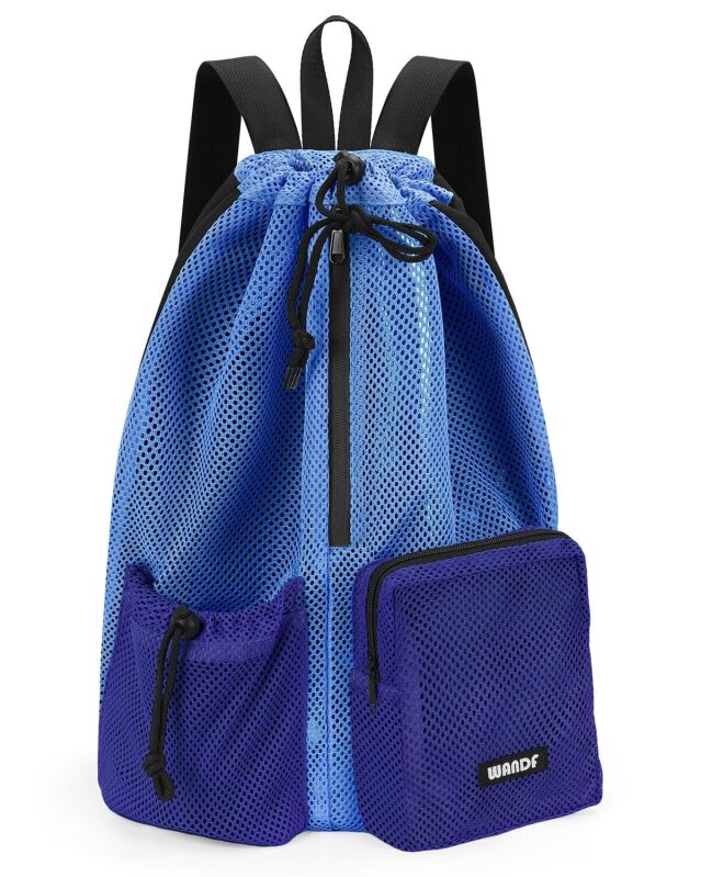 WANDF Mesh Drawstring Swim Bag Backpack - Ideal for Swim Class and Beach Day
