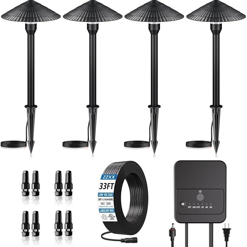 ZZXX 4-Pack Landscape Lighting Kit - Smart, Low Voltage Pathway Lights