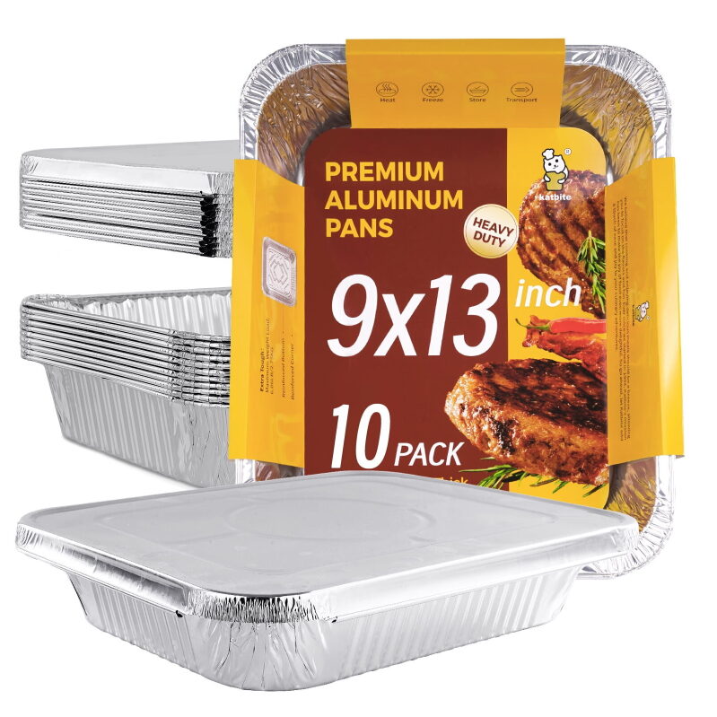 Katbite 10 Pack Aluminum Foil Pans with Lids - 9x13 Inch