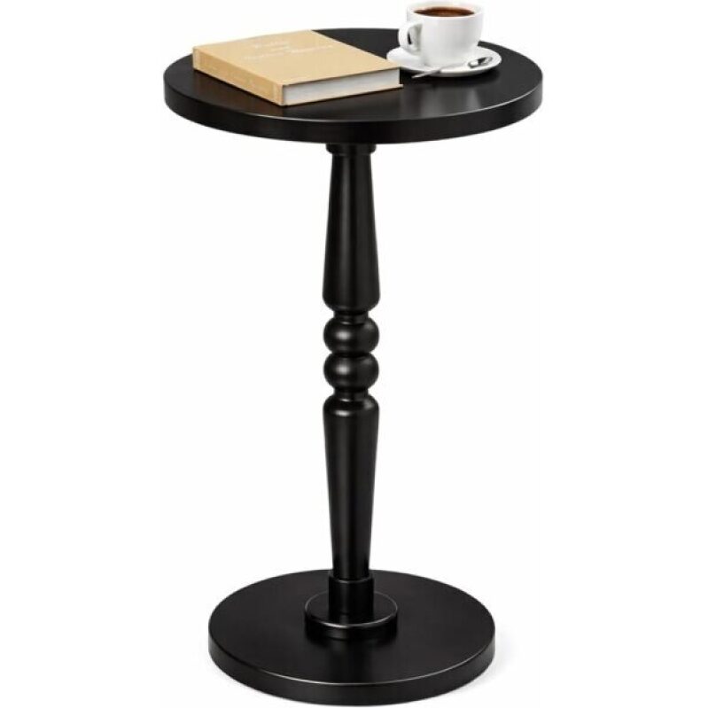 Round Side Table for Small Spaces – Stylish End Table Nightstand with Solid Wood Top