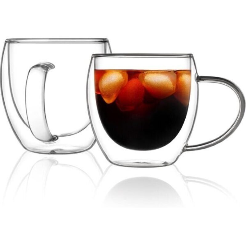 Double Walled Glass Coffee Mugs with Handle - 12oz Insulated Glass Mugs