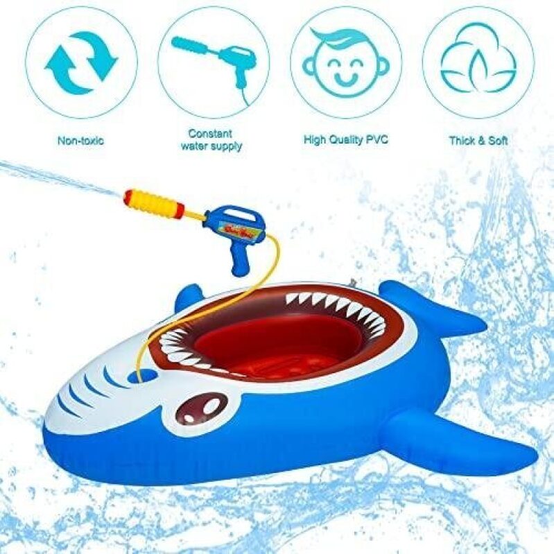 Inflatable Floating Pool Toys for Kids - Shark Boat with Water Gun