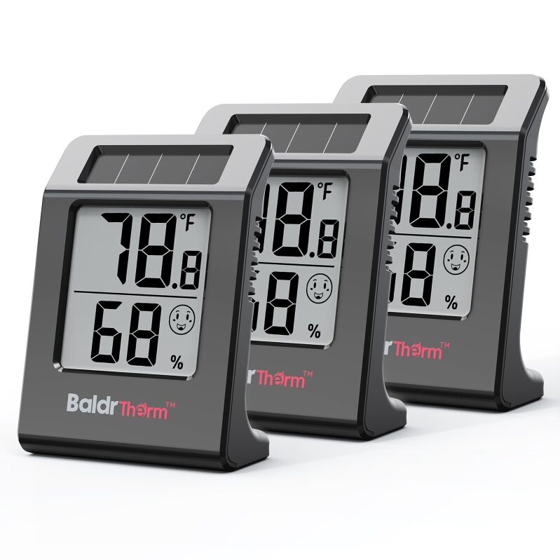 3-Pack Solar-Powered Humidity Thermometer Meters - Smart Indoor Climate Monitors