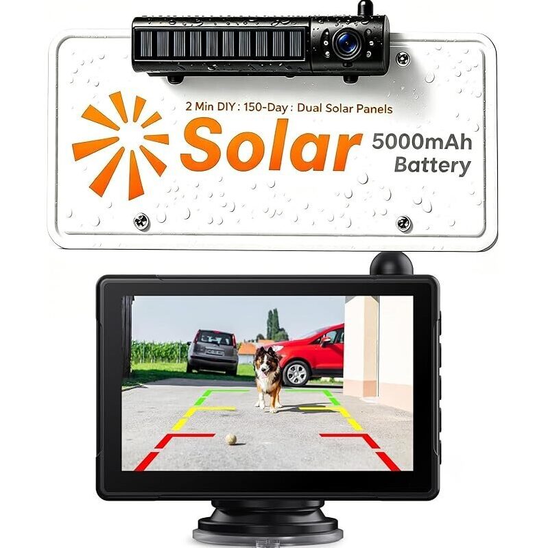 Xroose Solar Wireless Backup Camera with 5-in 1080P Monitor