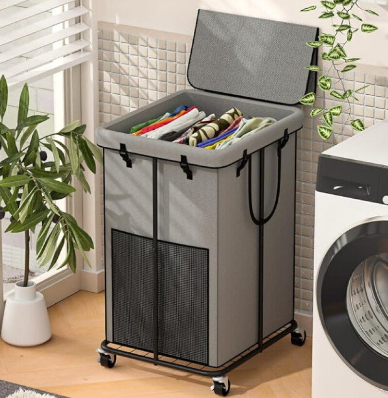Double Compartment Rolling Laundry Hamper with Wheels - 150L