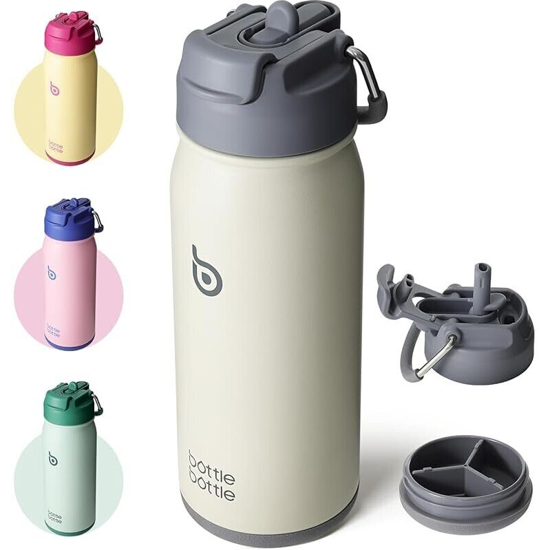 16oz Sports Water Bottle with Straw and Pills Holder - Perfect for Active Lifestyles