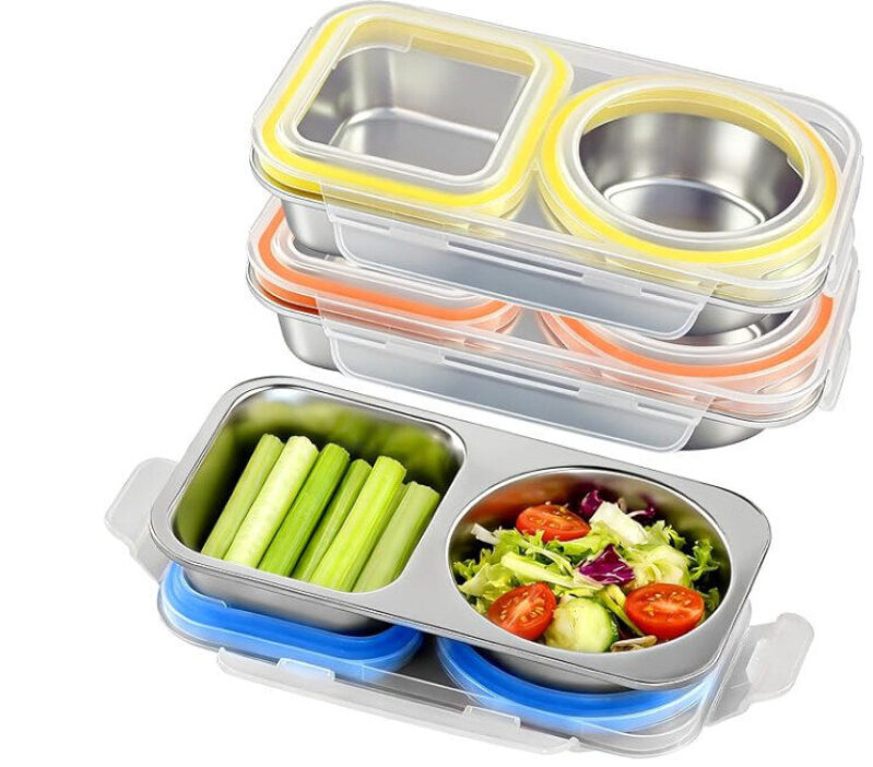 Double Compartment Leak-Proof Stainless Steel Bento Box - 3 Pack