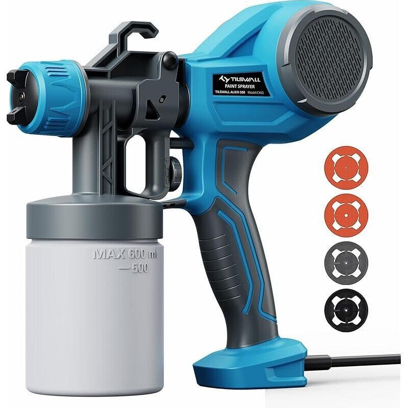Tilswall Paint Sprayer w/4 Nozzles & 3 Patterns - Lightweight & High-Power