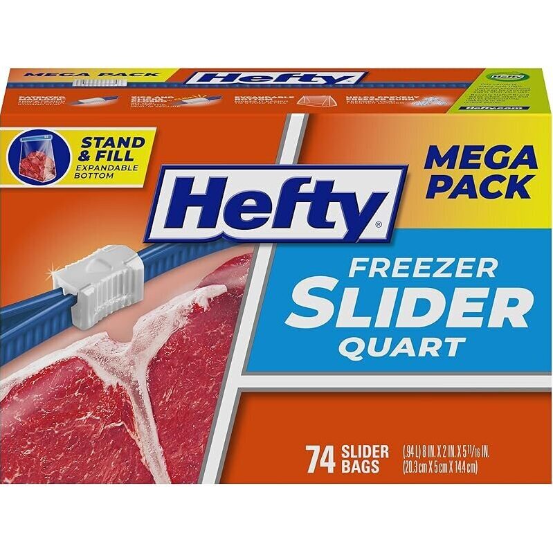 Hefty Slider Quart Freezer Bags, 74 Count - Perfect for Meal Prep and Storage