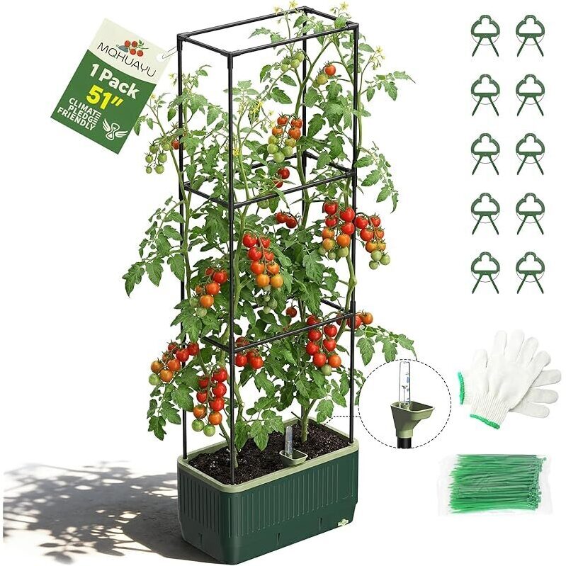 51-Inch Self Watering Planter Box with Trellis - Maximizes Vertical Growing Space