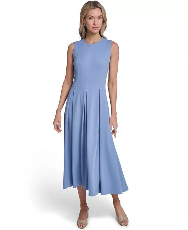 Calvin Klein Sleeveless High-Waist Pleated A-Line Midi Dress for Women