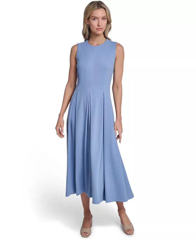 Calvin Klein Sleeveless High-Waist Pleated A-Line Midi Dress for Women