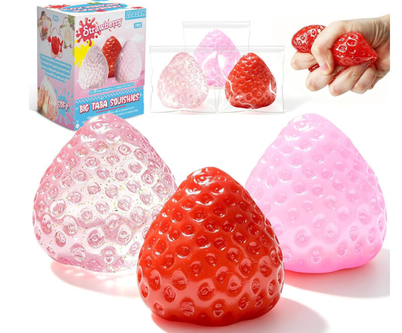 Big Strawberry Squishies Stress Relief Toys - 3 Pack