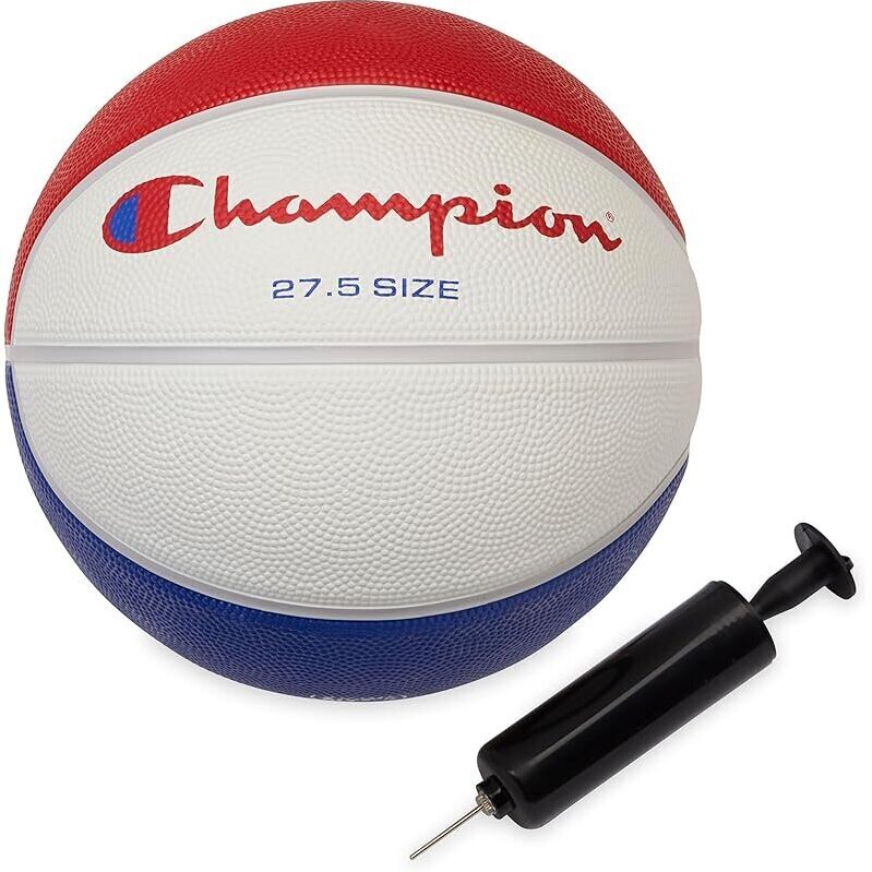 Champion Downtown 27.5-in Rubber Basketball with Ball Pump - Perfect for All Skill Levels