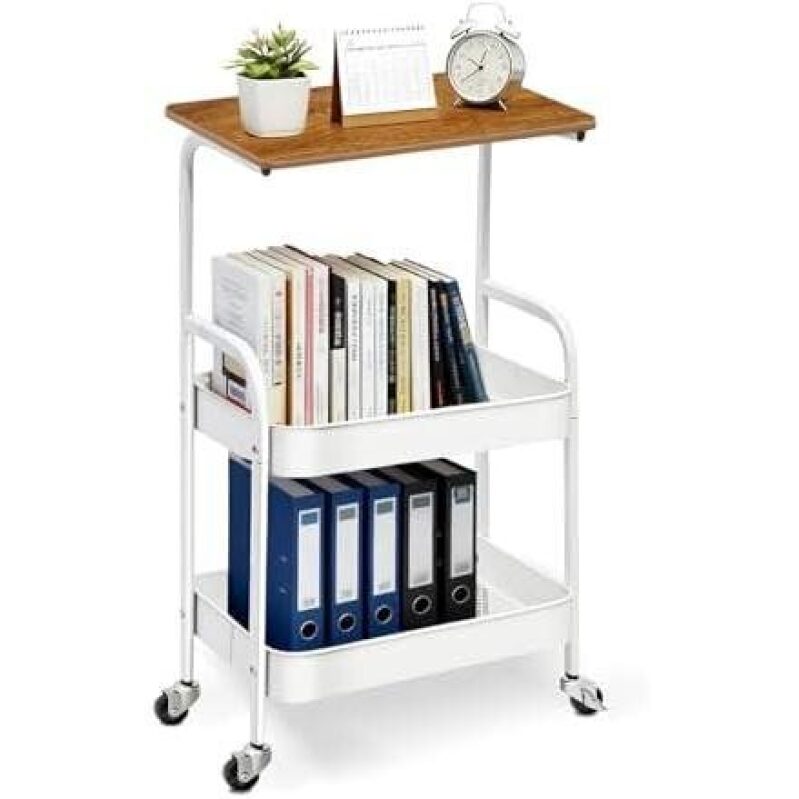 Multi-Purpose Wooden Top Rolling Cart with 3 Shelves - 49% Discount